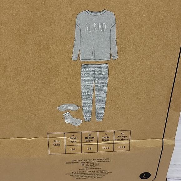 Rae Dunn Grey Fair Isle Sleepwear Pajama Gift Set Be Kind Loungewear Size Large - Picture 6 of 9